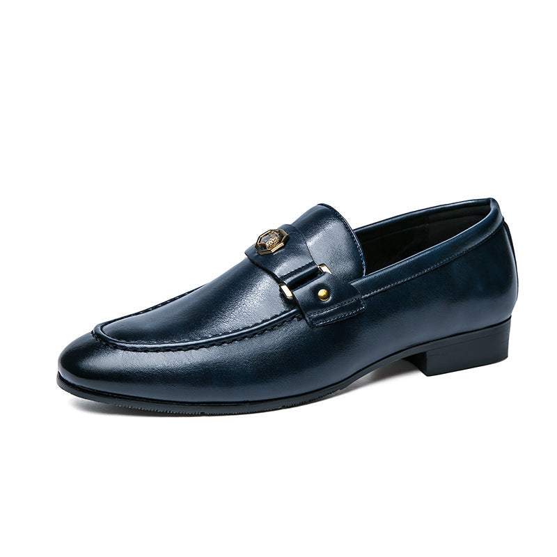 Eleganter schwarzer Polished Loafer Herrenschuh aus Kunstleder mit quadratischer Spitze und mittlerem Absatz