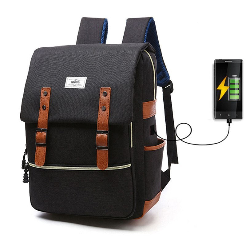 Vintage backpack with USB charging
