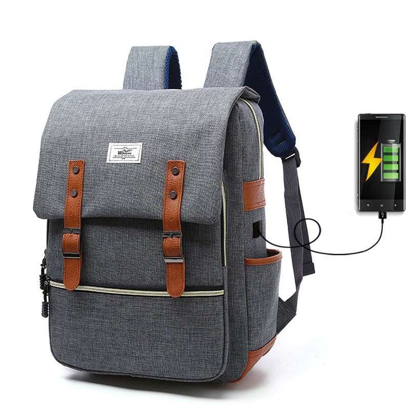 Vintage backpack with USB charging