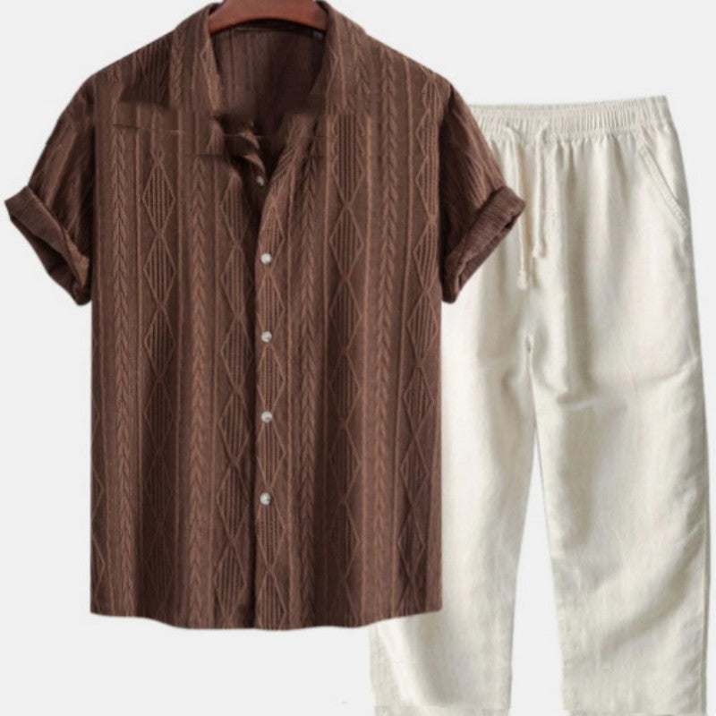 Short Sleeve Shirt Trousers Set Men