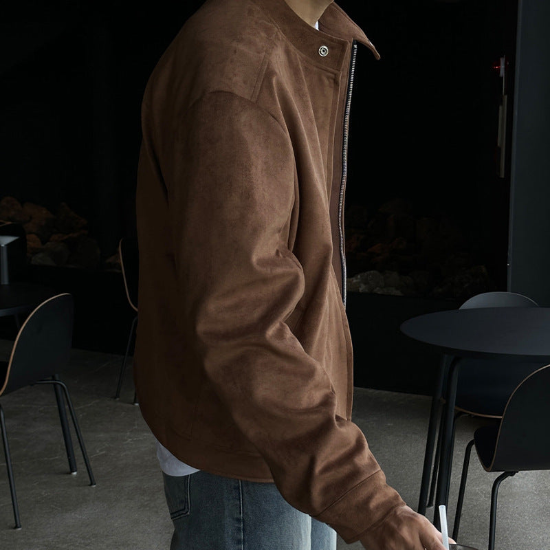 Brown Maillard Stand-up Collar Jacket (Cloth)