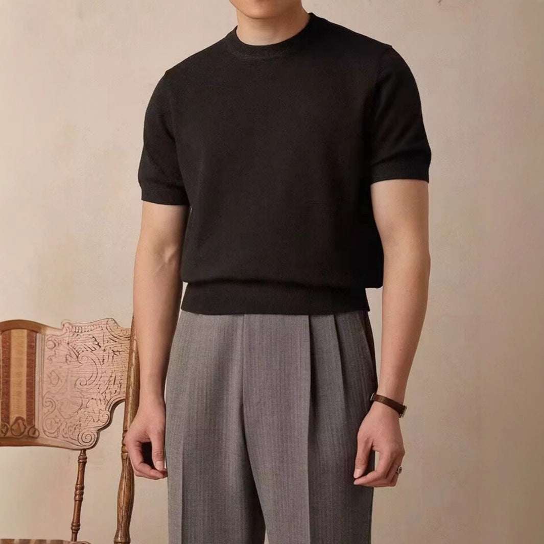 Round Neck Short Sleeve Knitted T-shirt (Cloth)