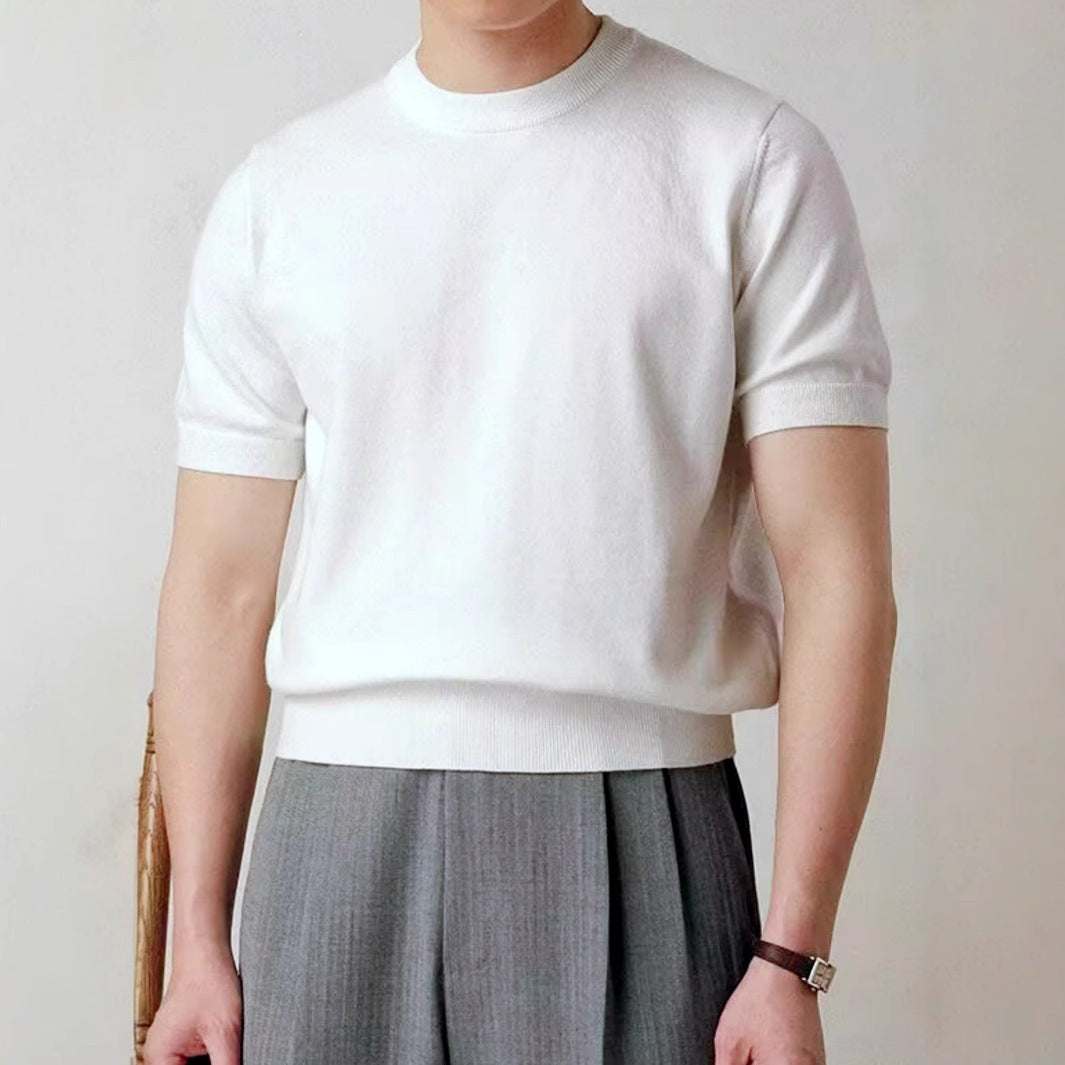 Round Neck Short Sleeve Knitted T-shirt (Cloth)