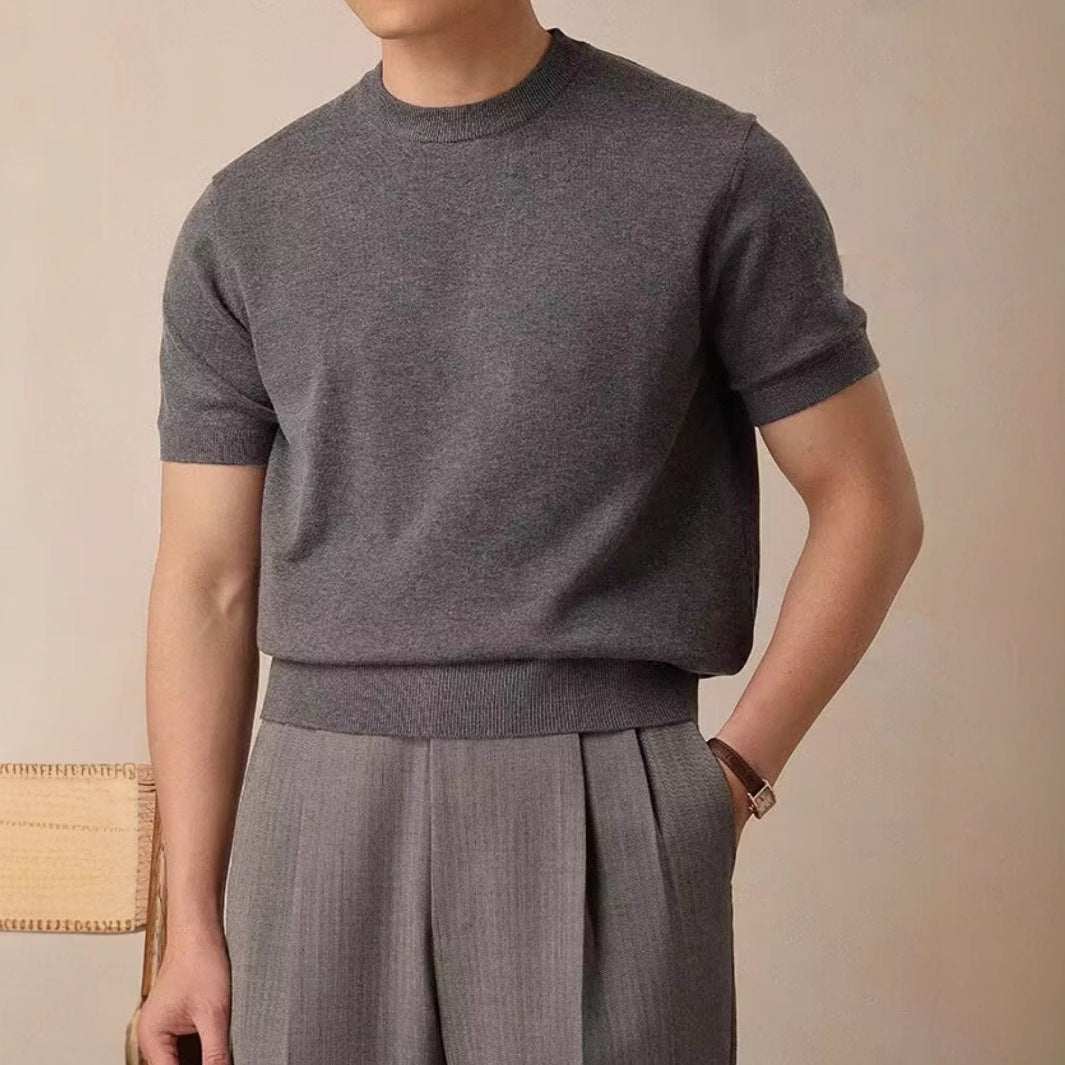Round Neck Short Sleeve Knitted T-shirt (Cloth)