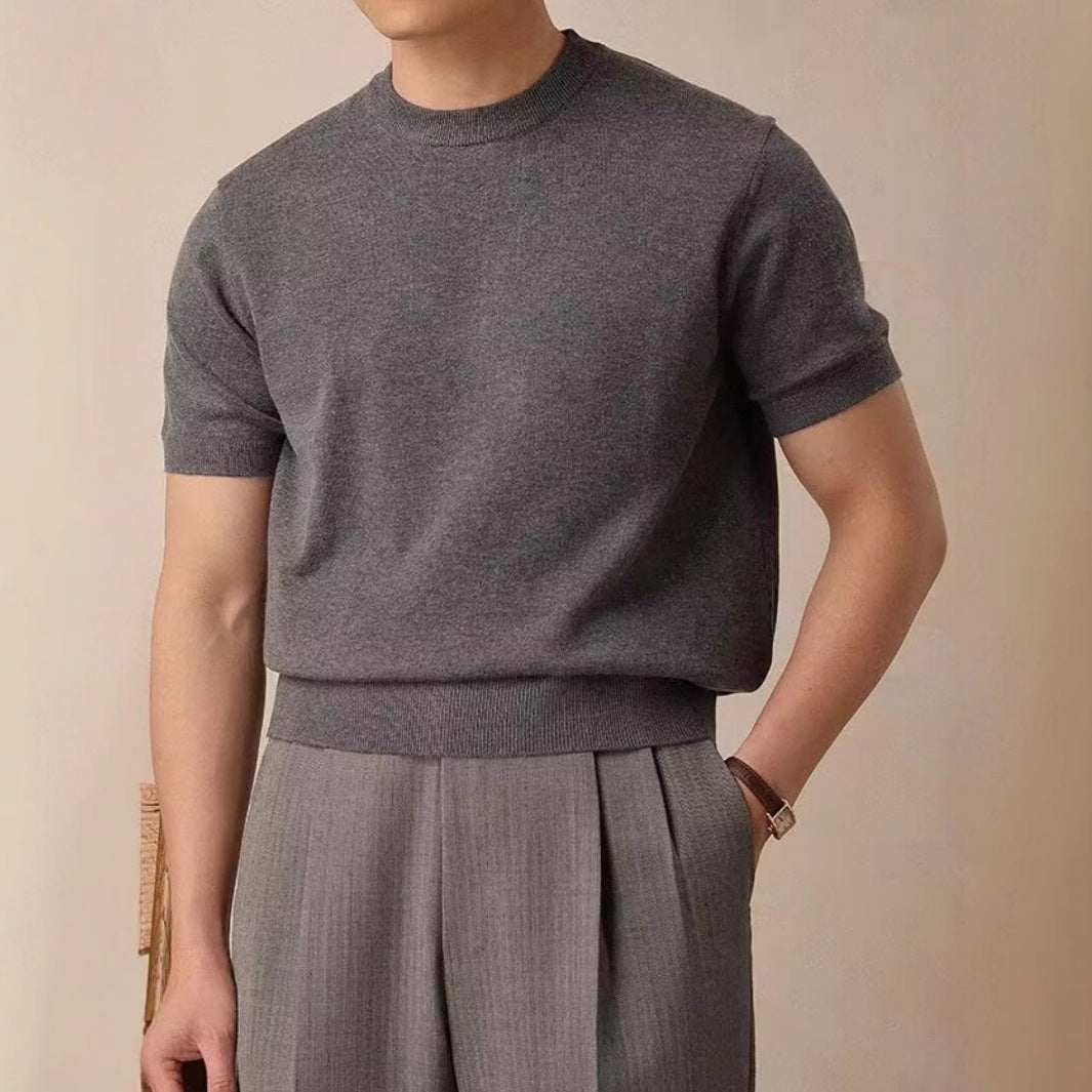 Round Neck Short Sleeve Knitted T-shirt (Cloth)