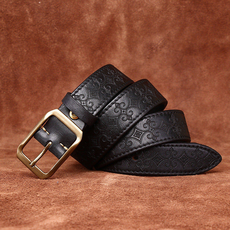 Carved Cowhide Genuine Leather Belt