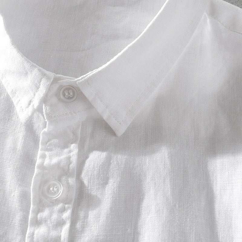 Short Sleeve Breathable Pure Linen Shirt For Men