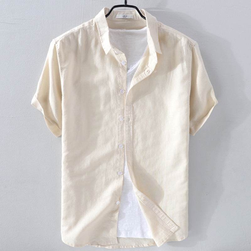 Short Sleeve Breathable Pure Linen Shirt For Men