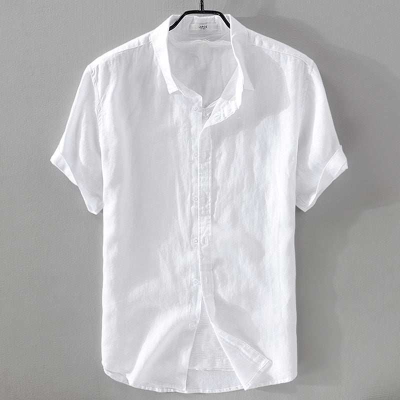 Short Sleeve Breathable Pure Linen Shirt For Men