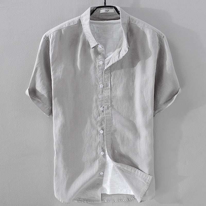 Short Sleeve Breathable Pure Linen Shirt For Men