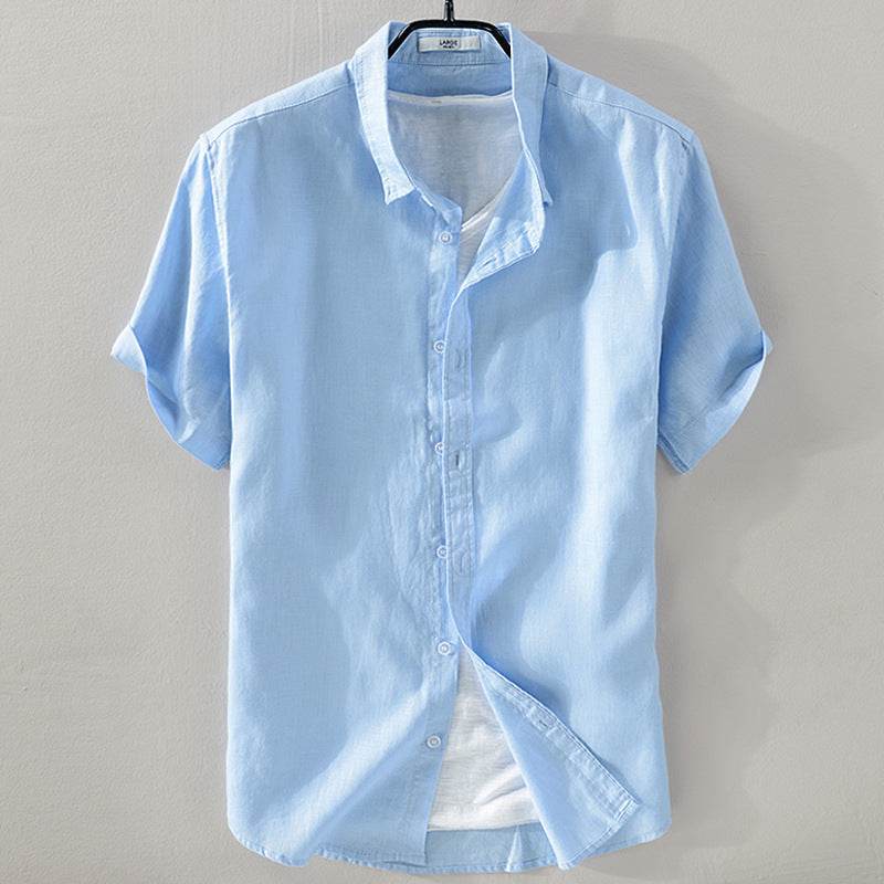 Short Sleeve Breathable Pure Linen Shirt For Men