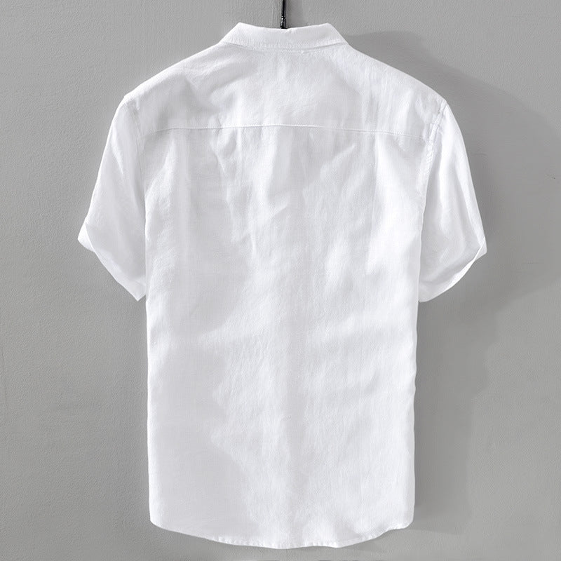 Short Sleeve Breathable Pure Linen Shirt For Men