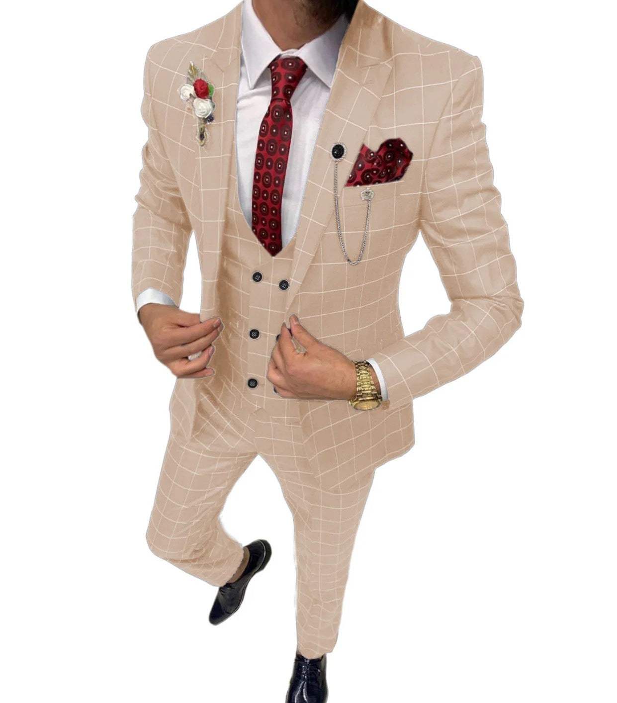 Simple Versatile Lattice Three-piece Suit