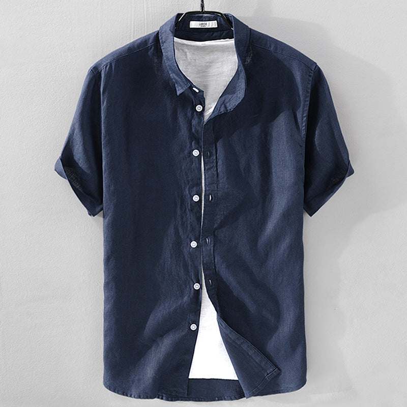 Short Sleeve Breathable Pure Linen Shirt For Men