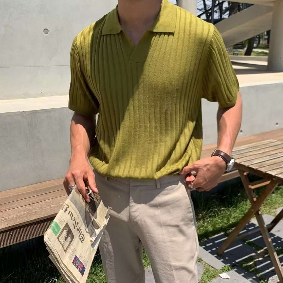 Polo Collar Shirt Knitted Short Sleeve (Cotton)