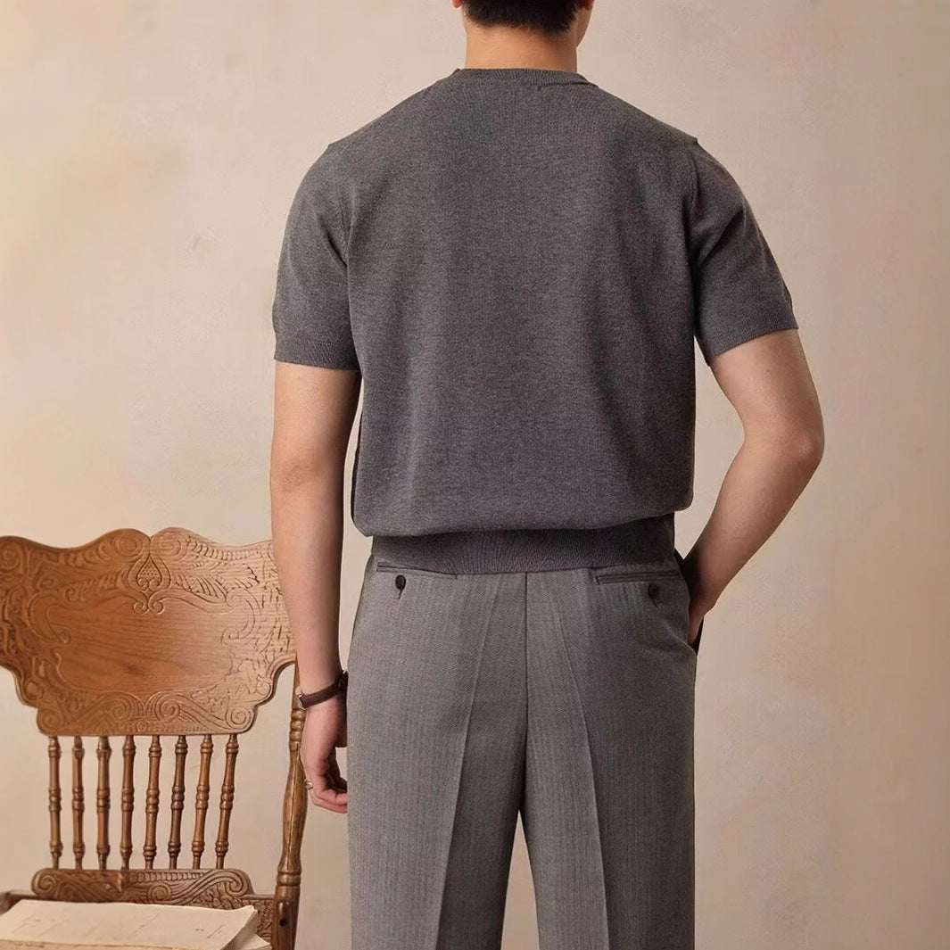 Round Neck Short Sleeve Knitted T-shirt (Cloth)