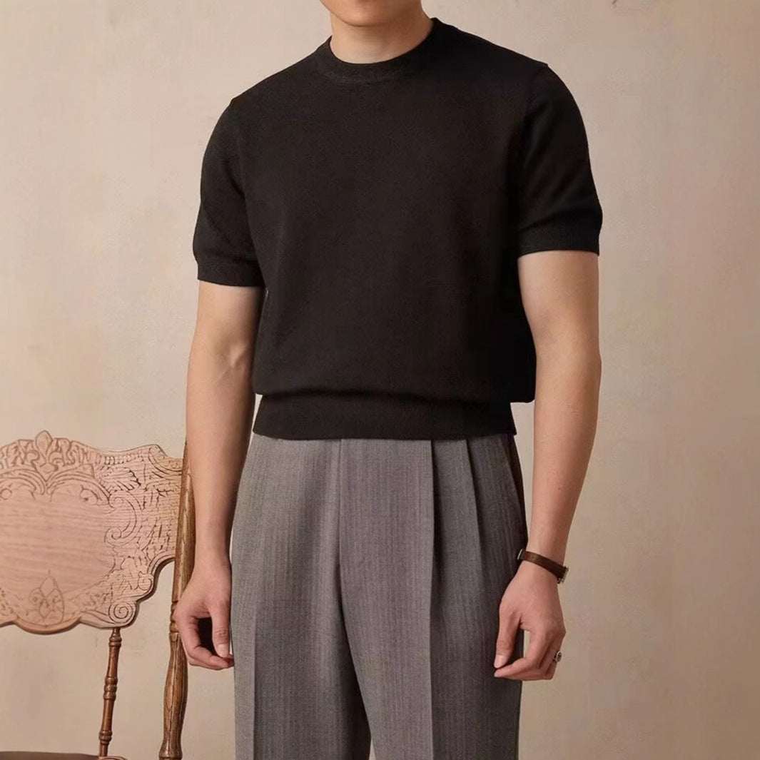 Round Neck Short Sleeve Knitted T-shirt (Cloth)