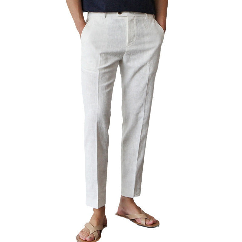 Men Cotton Fabric Cropped Linen Trousers