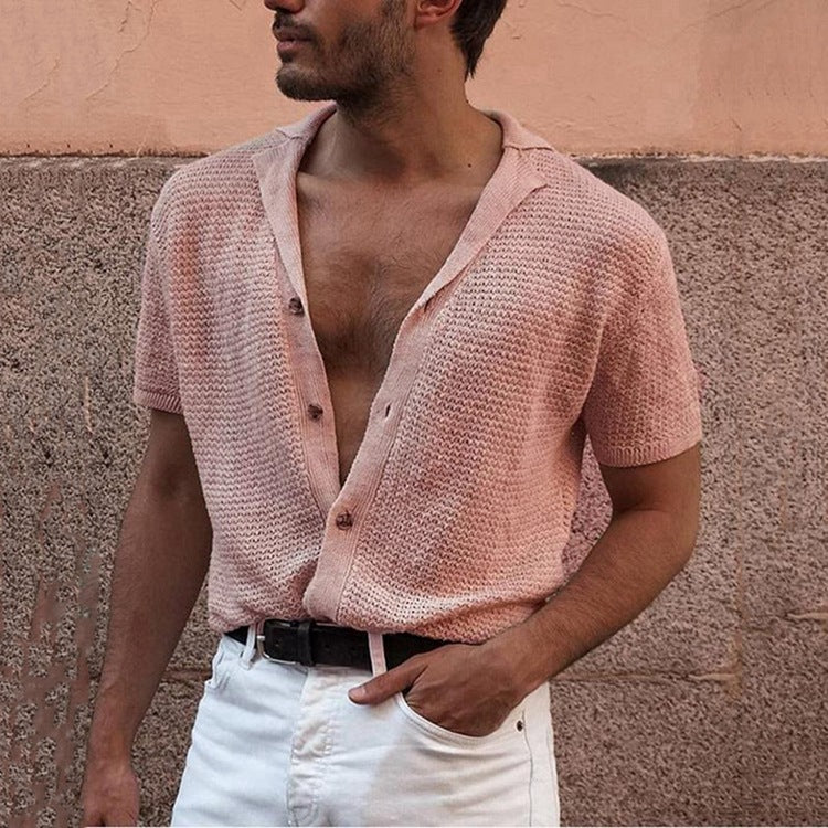 Gentleman Solid Knitted Cardigan Polo Shirts (Cotton)