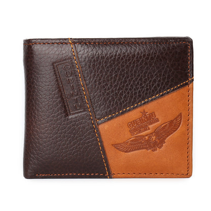 Genuine Leather Men Patchwork Purse Cowhide