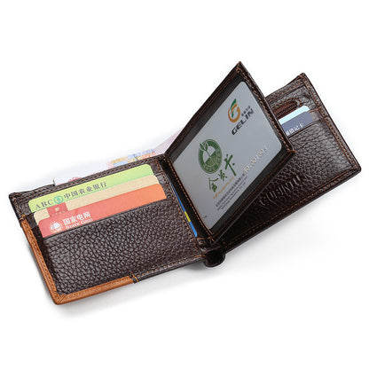 Genuine Leather Men Patchwork Purse Cowhide