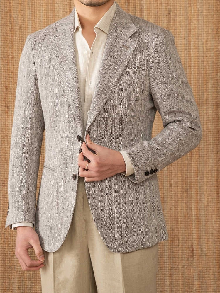 Linen herringbone business suit jacket in gray