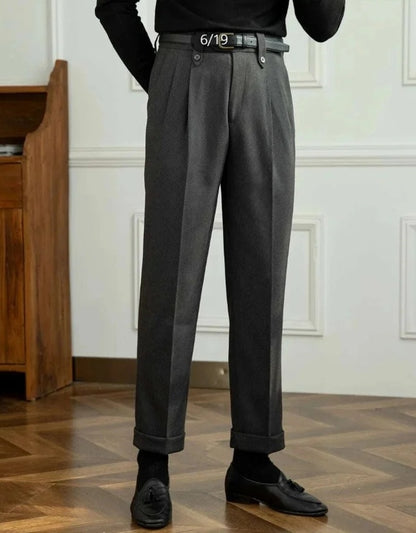 Straight High-waist Casual Trousers (Cloth)