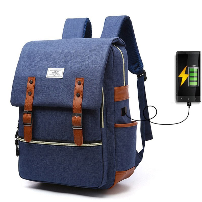 Vintage backpack with USB charging
