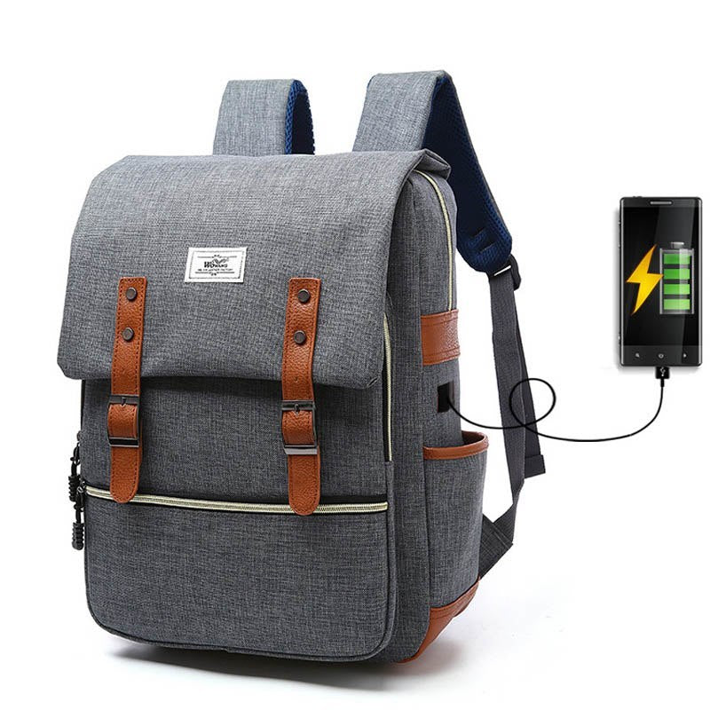 Vintage backpack with USB charging