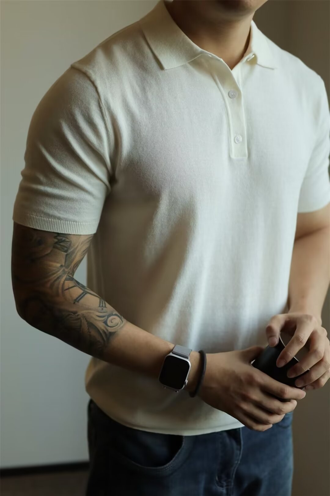 Polo Collar Shirt Knitted Short Sleeve (Cotton)