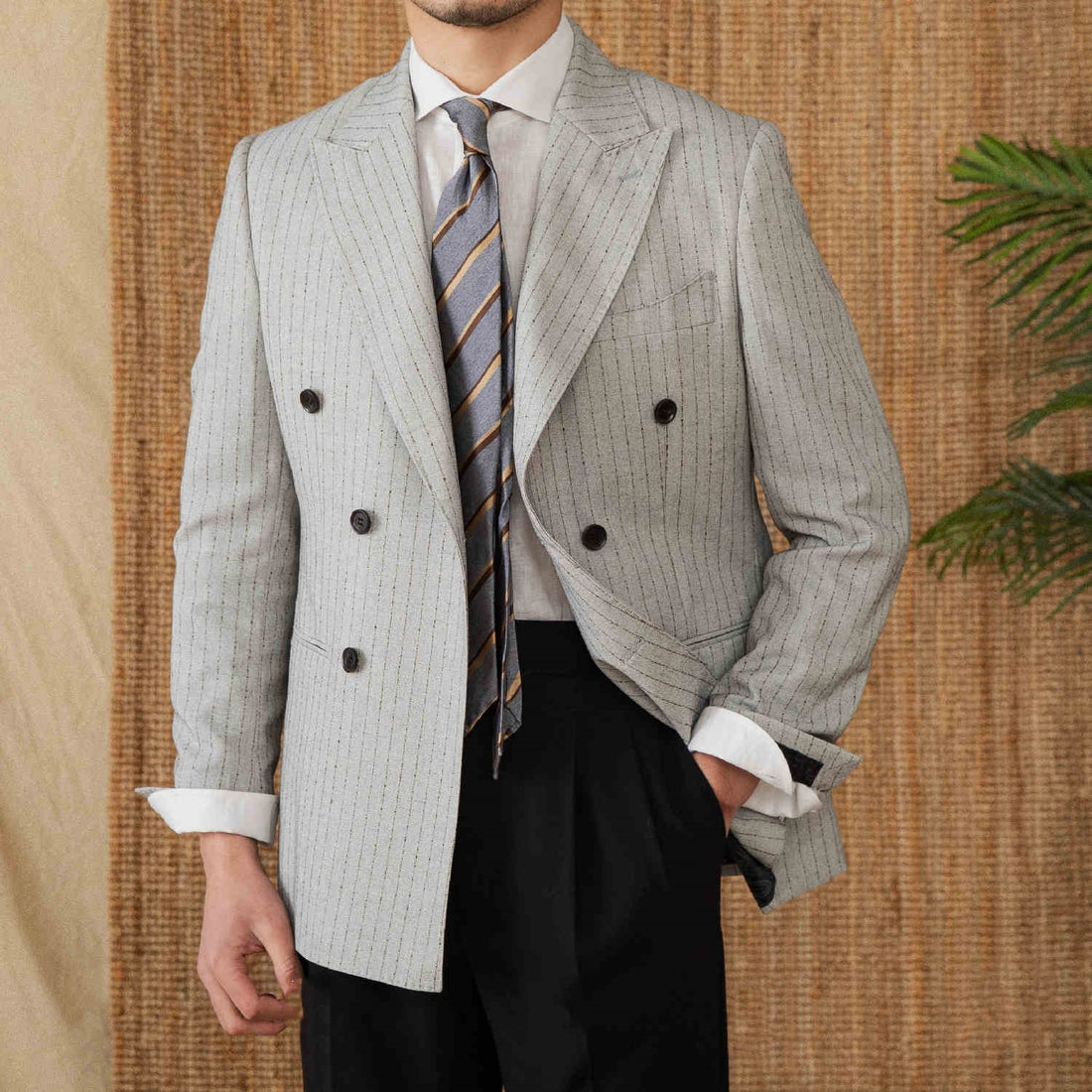 Lightweight Striped Business Suit (Polyester/Cotton)