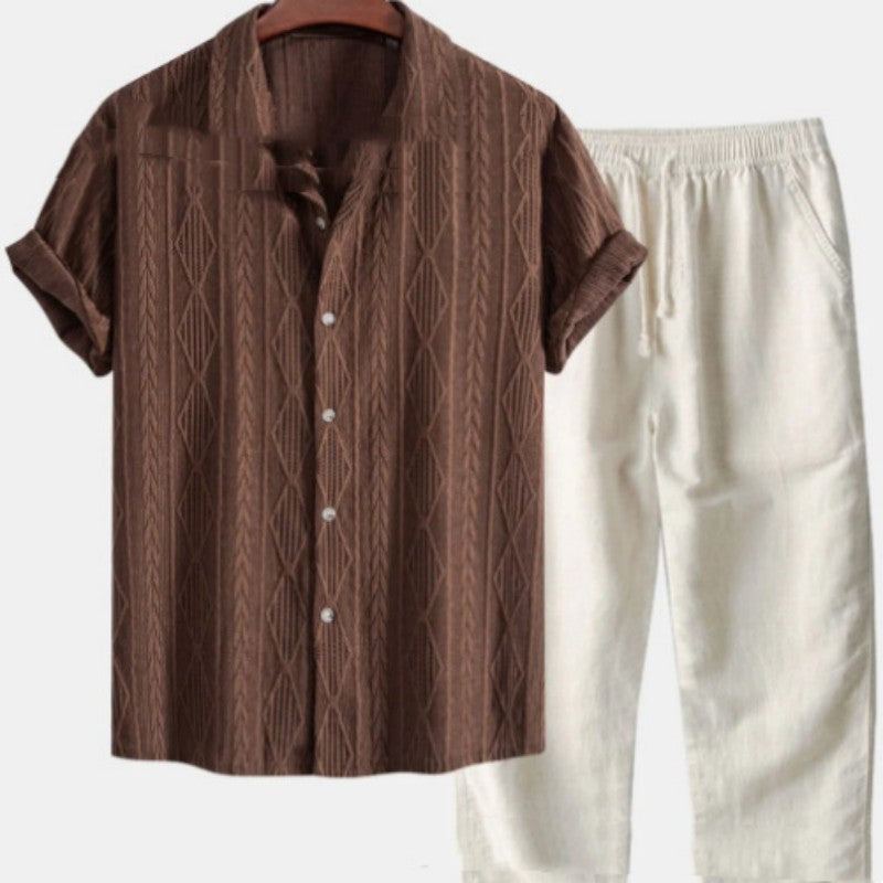 Short Sleeve Shirt Trousers Set Men