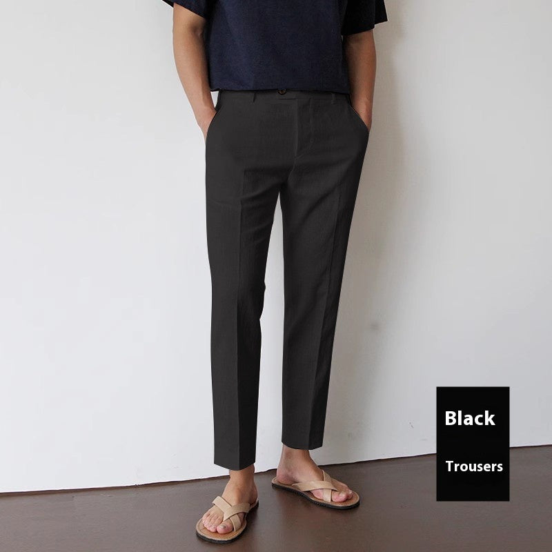 Men Cotton Fabric Cropped Linen Trousers