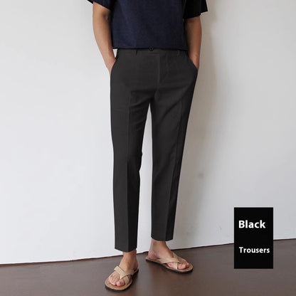Men Cotton Fabric Cropped Linen Trousers