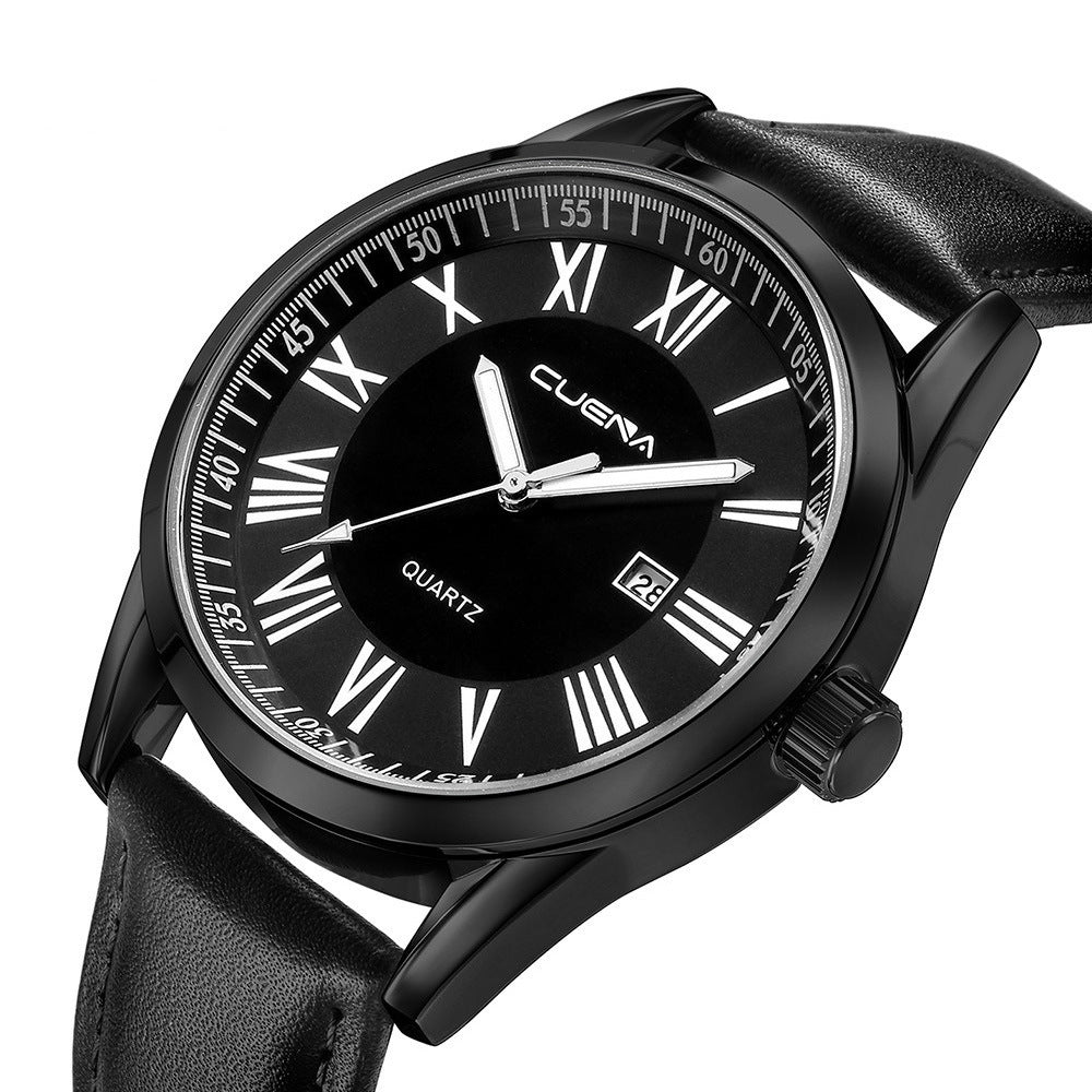 Genuine Leather Quartz Watch Men&