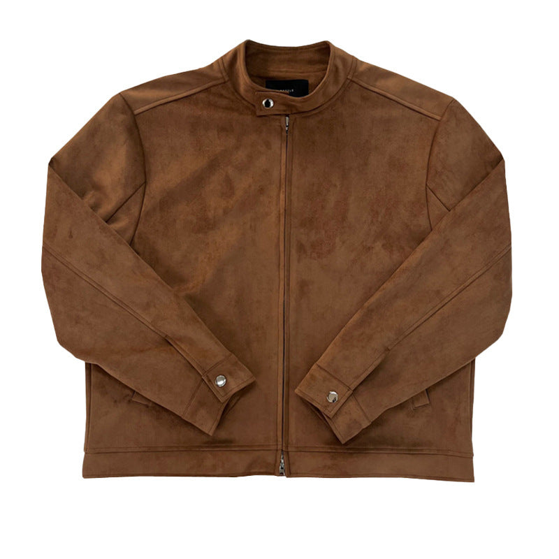 Brown Maillard Stand-up Collar Jacket (Cloth)