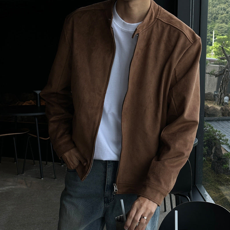 Brown Maillard Stand-up Collar Jacket (Cloth)