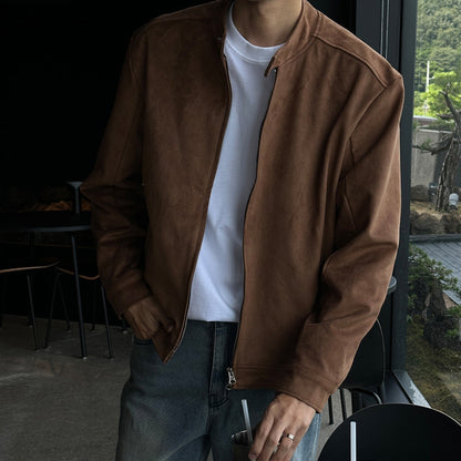 Brown Maillard Stand-up Collar Jacket (Cloth)