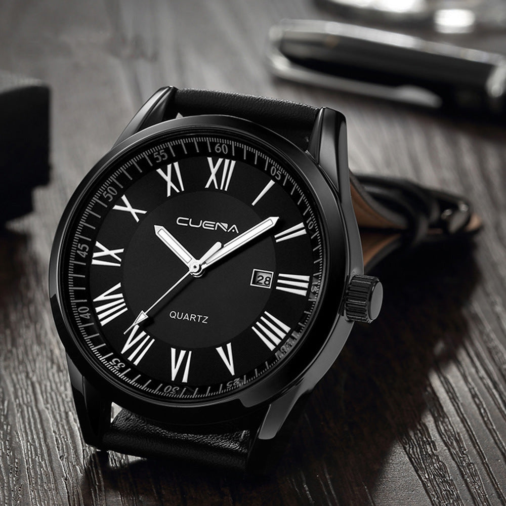 Genuine Leather Quartz Watch Men&