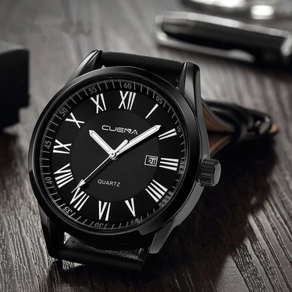 Genuine Leather Quartz Watch Men&