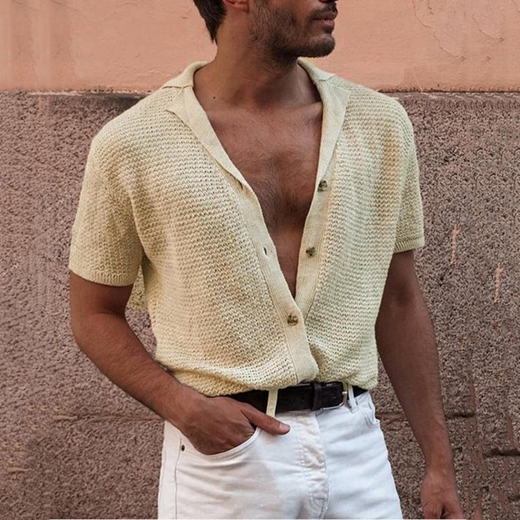 Gentleman Solid Knitted Cardigan Polo Shirts (Cotton)
