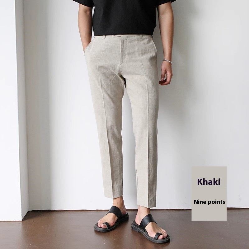 Men Cotton Fabric Cropped Linen Trousers