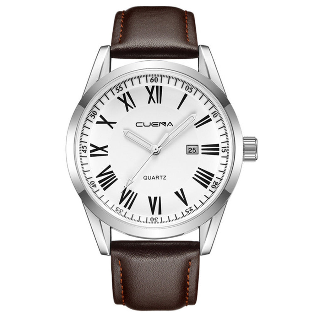 Genuine Leather Quartz Watch Men&