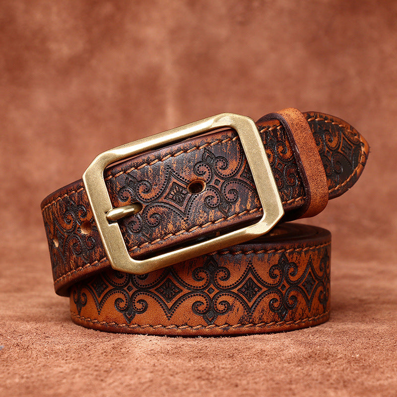 Carved Cowhide Genuine Leather Belt