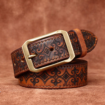 Carved Cowhide Genuine Leather Belt