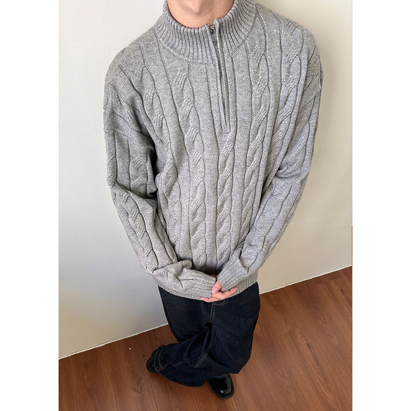 Loose Feeling Old Money British Half Zipper Cloth Sweater