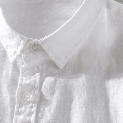 Short Sleeve Breathable Pure Linen Shirt For Men