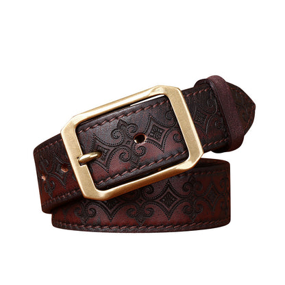 Carved Cowhide Genuine Leather Belt