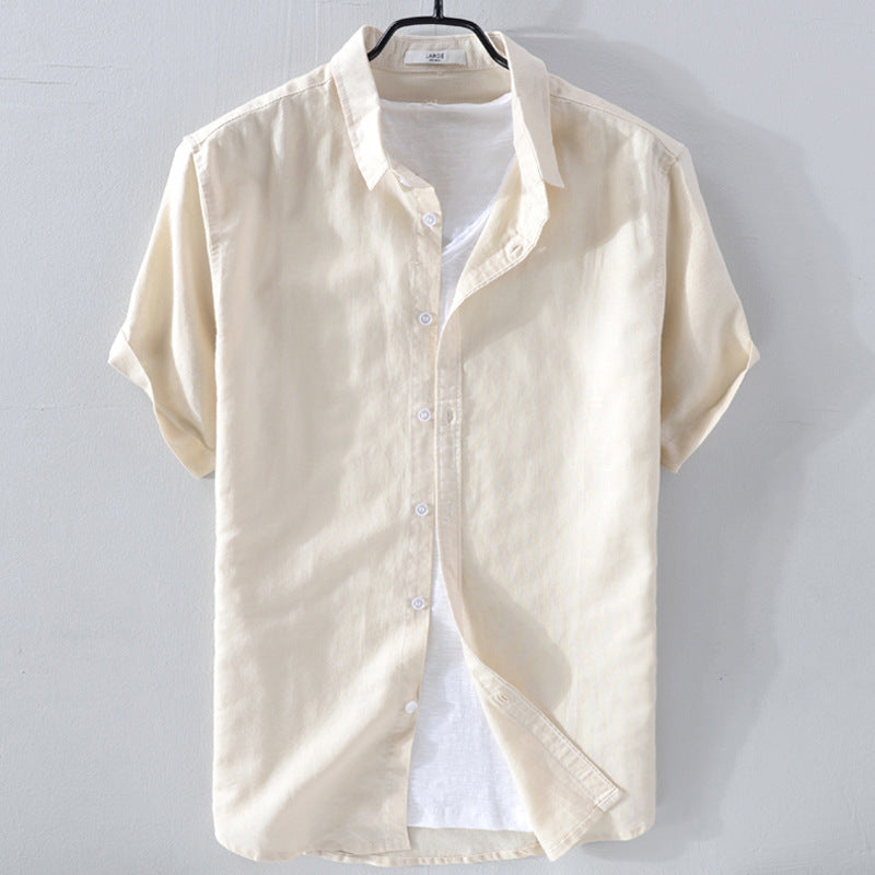 Short Sleeve Breathable Pure Linen Shirt For Men