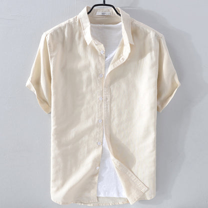 Short Sleeve Breathable Pure Linen Shirt For Men